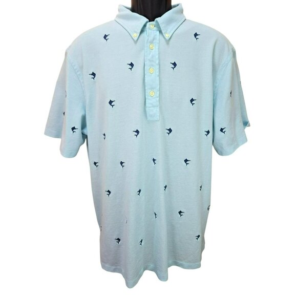 Ralph Lauren Light Blue Embroidered Seahorses Cotton Short Sleeve Polo Shirt XXL - Picture 1 of 7